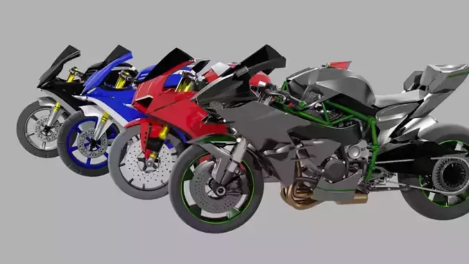 Racing Motorcycles Pack  H2R - Panigale V4 - YZF R6 - YZF R7 3D model