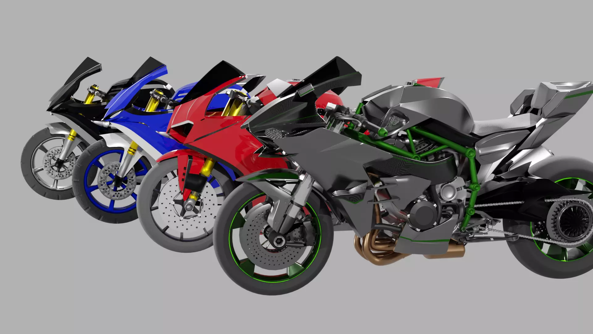 Racing Motorcycles Pack  H2R - Panigale V4 - YZF R6 - YZF R7 3D model_0