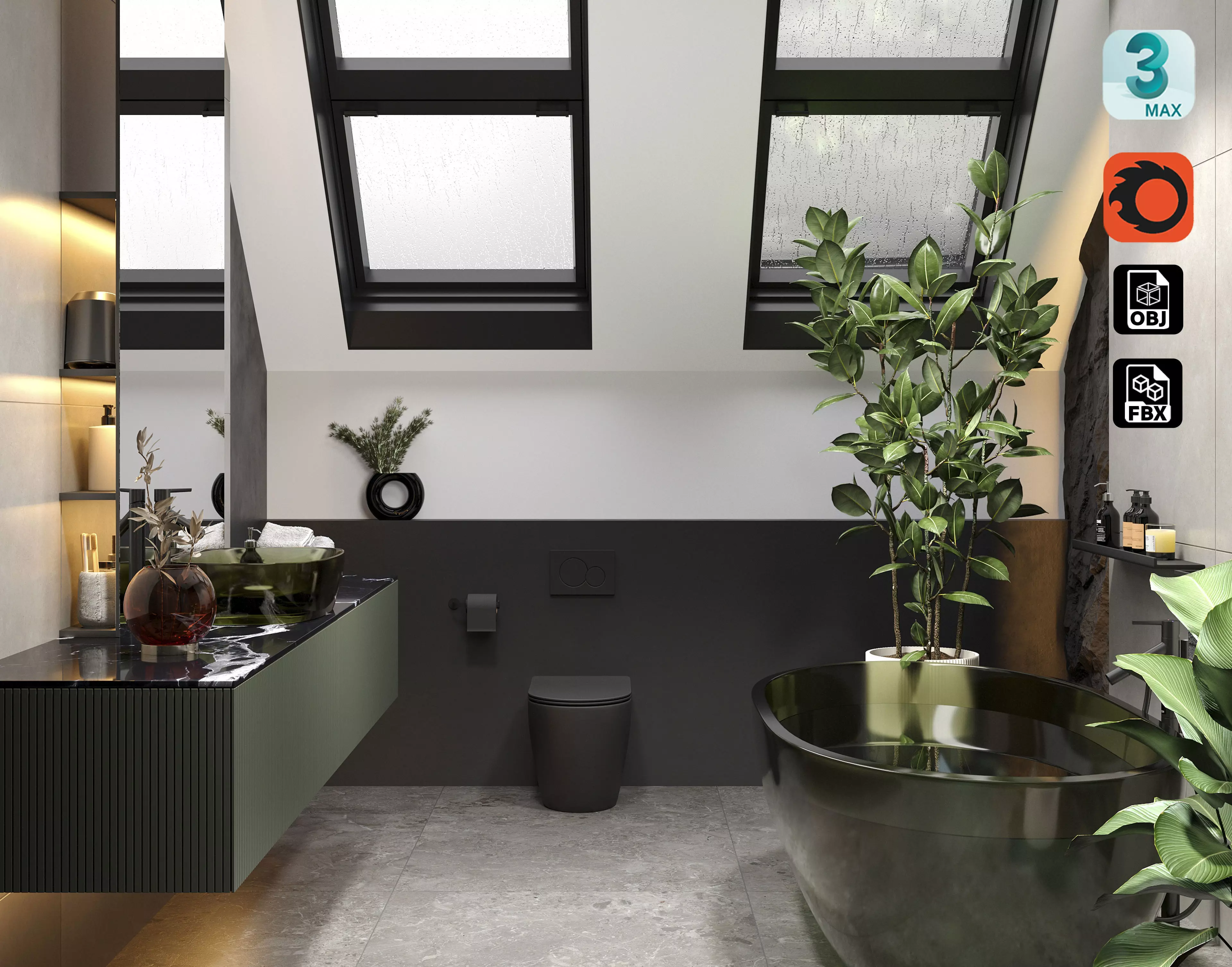 Bathroom interior scene 3D pack 3D model_0