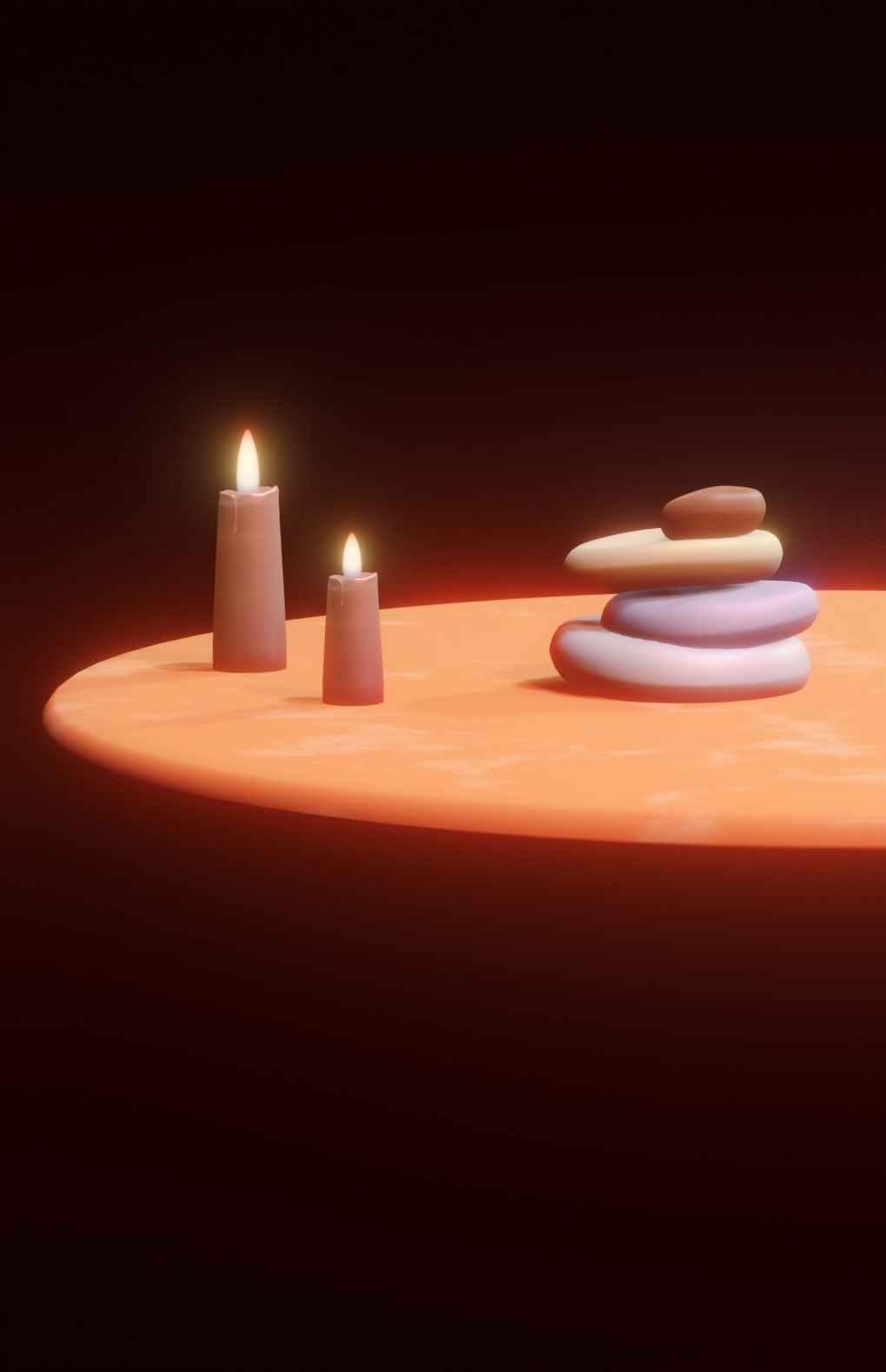 Candle and pebbles scene Low-poly 3D model_1