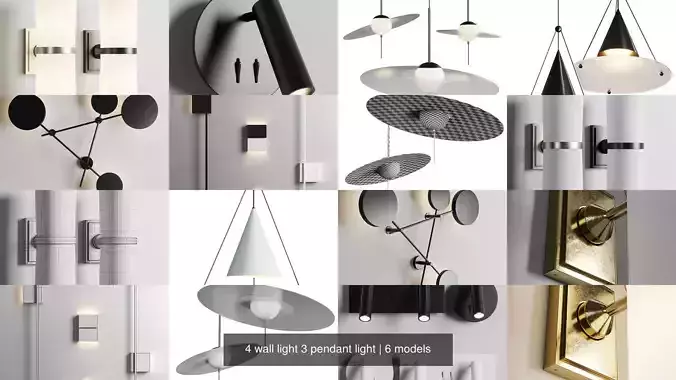 4 wall light 3 pendant light 3D Model Collection
