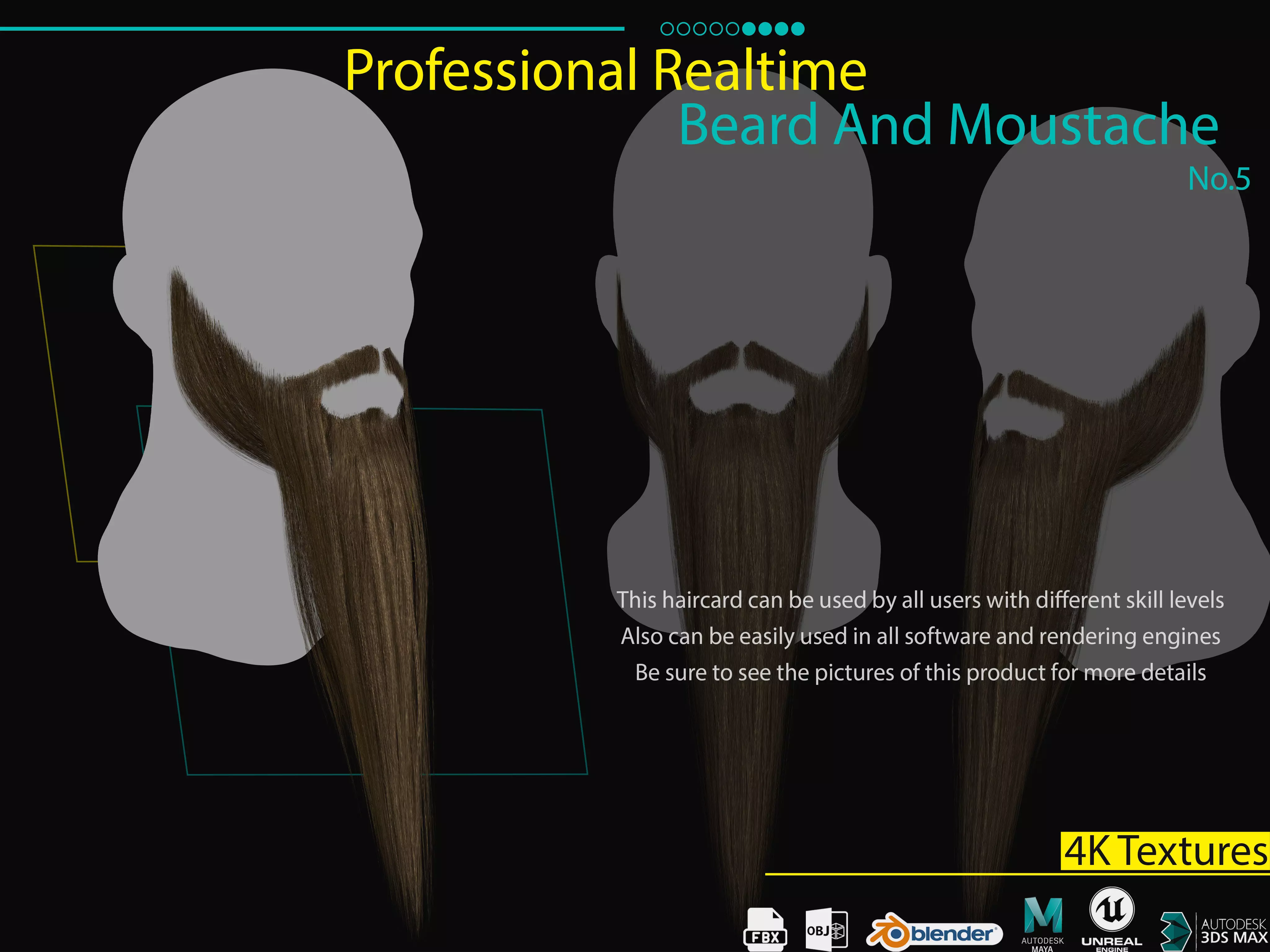 Realtime Beard and Moustache - No5 Low-poly 3D model_0