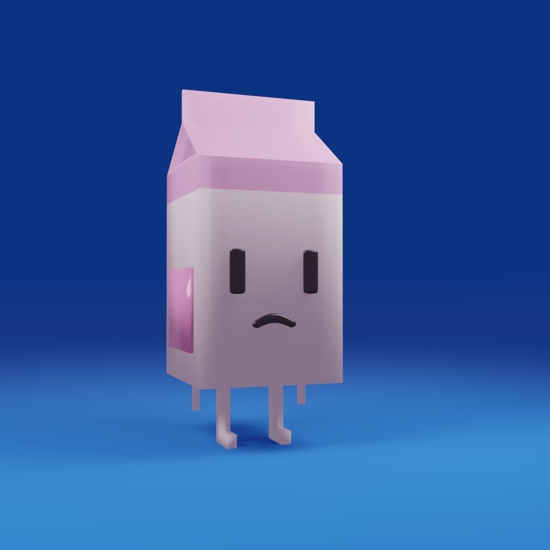 Foody Gourmet Animated Milk Characters - Pack of 3 Emotions 3D model_4