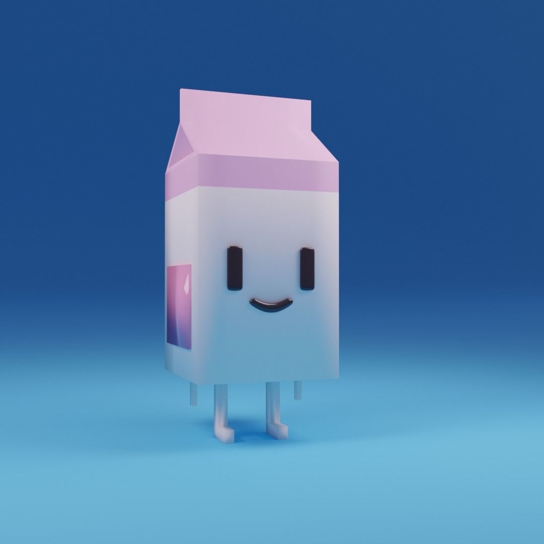 Foody Gourmet Animated Milk Characters - Pack of 3 Emotions 3D model_2