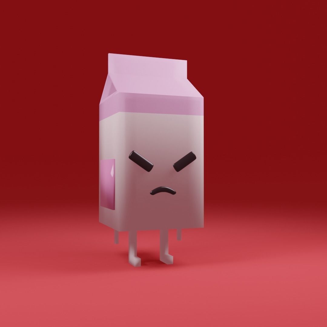 Foody Gourmet Animated Milk Characters - Pack of 3 Emotions 3D model_1