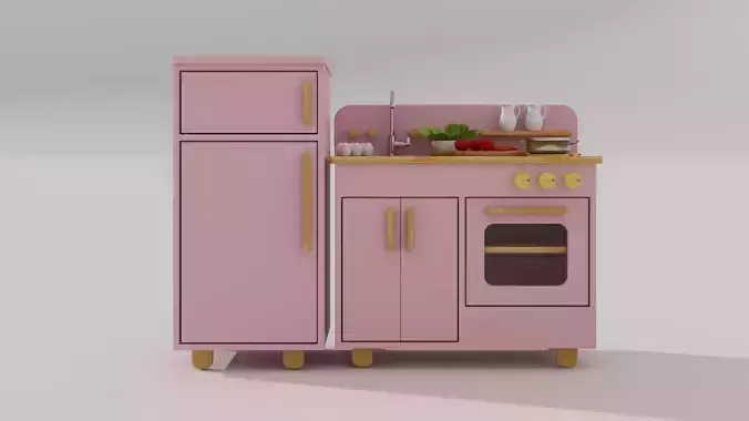 Montessori Kitchen Pink  Wood Playset for Kids