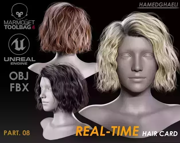Real Time Hair Card Female Hairstyle part 08 Low-poly 3D model