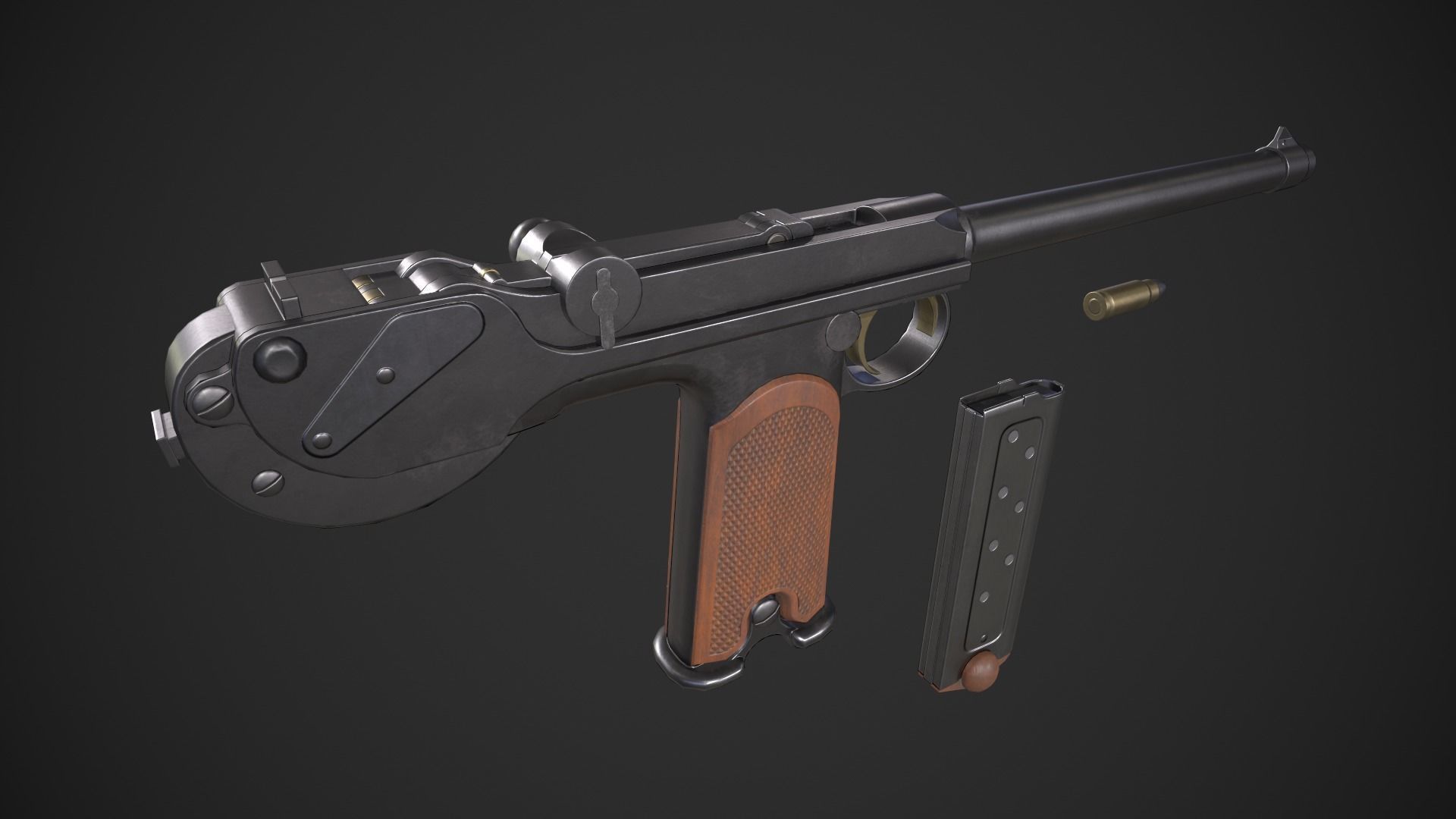 Borchardt C93 Pistol Low-poly 3D model_5