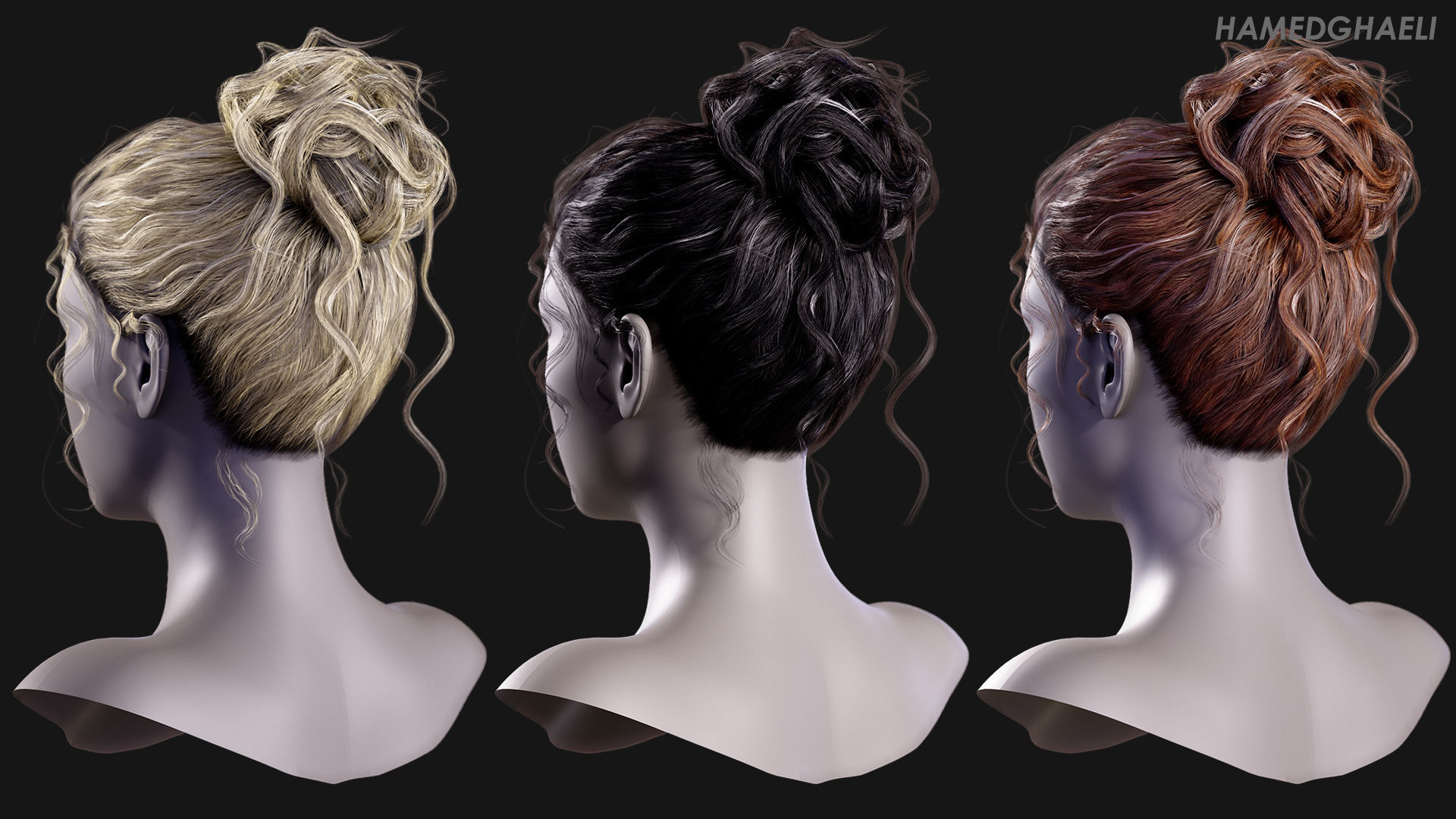 Real Time Hair Card Female Hairstyle part 09 Low-poly 3D model_5