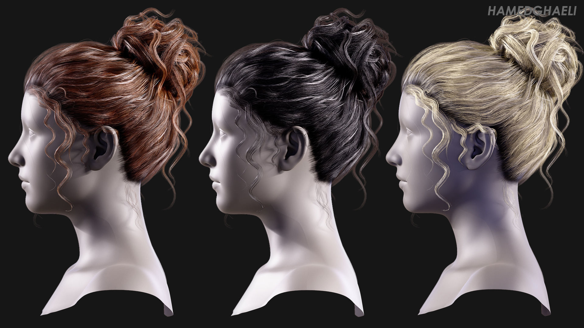 Real Time Hair Card Female Hairstyle part 09 Low-poly 3D model_7