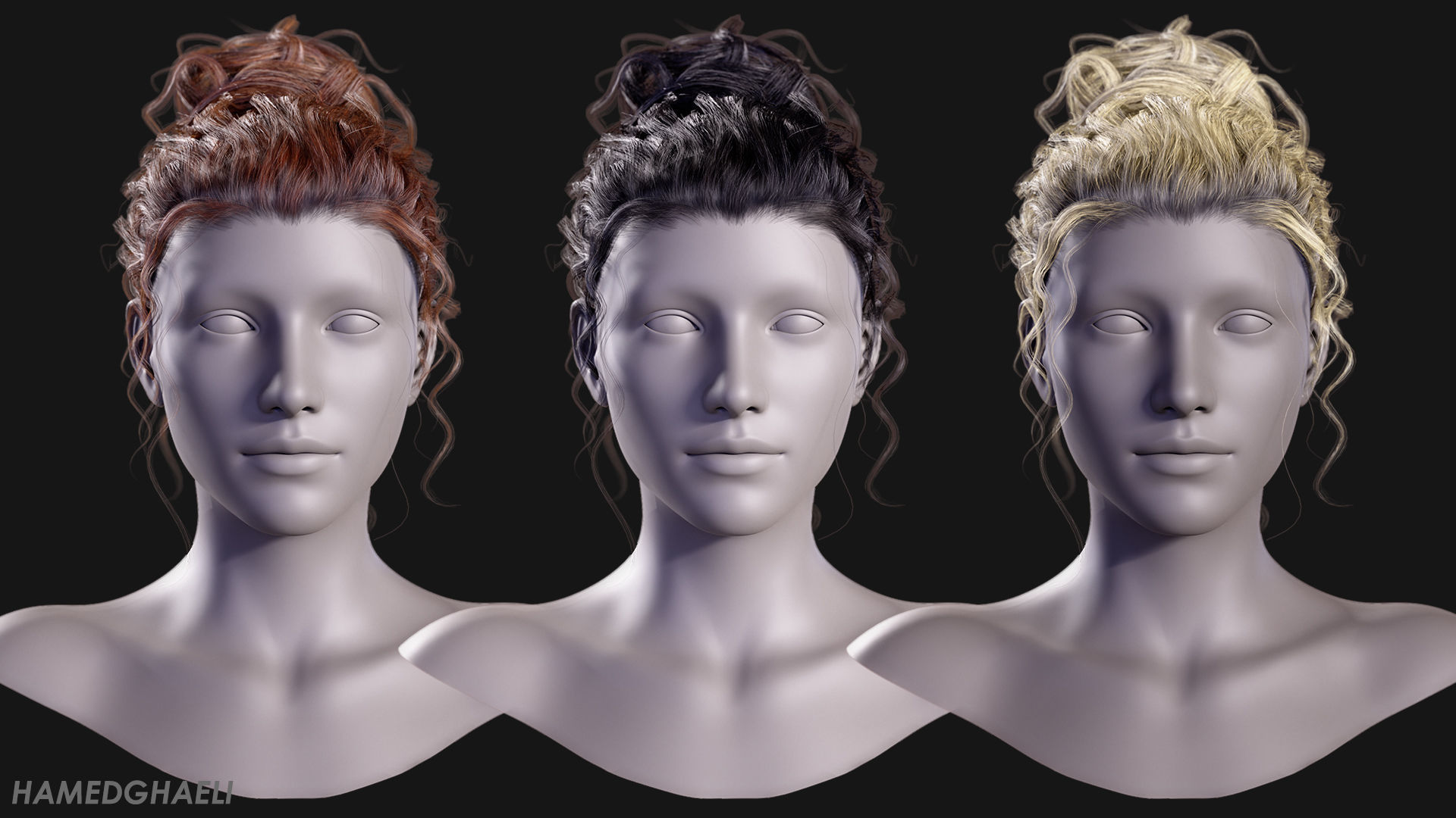Real Time Hair Card Female Hairstyle part 09 Low-poly 3D model_1