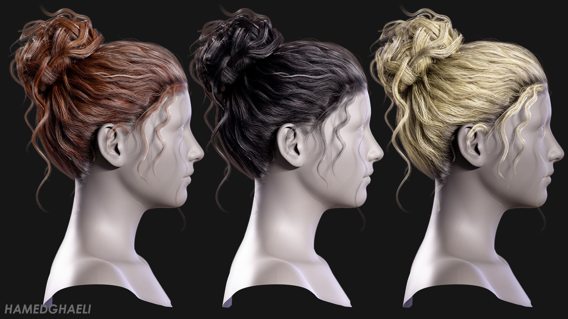 Real Time Hair Card Female Hairstyle part 09 Low-poly 3D model_8