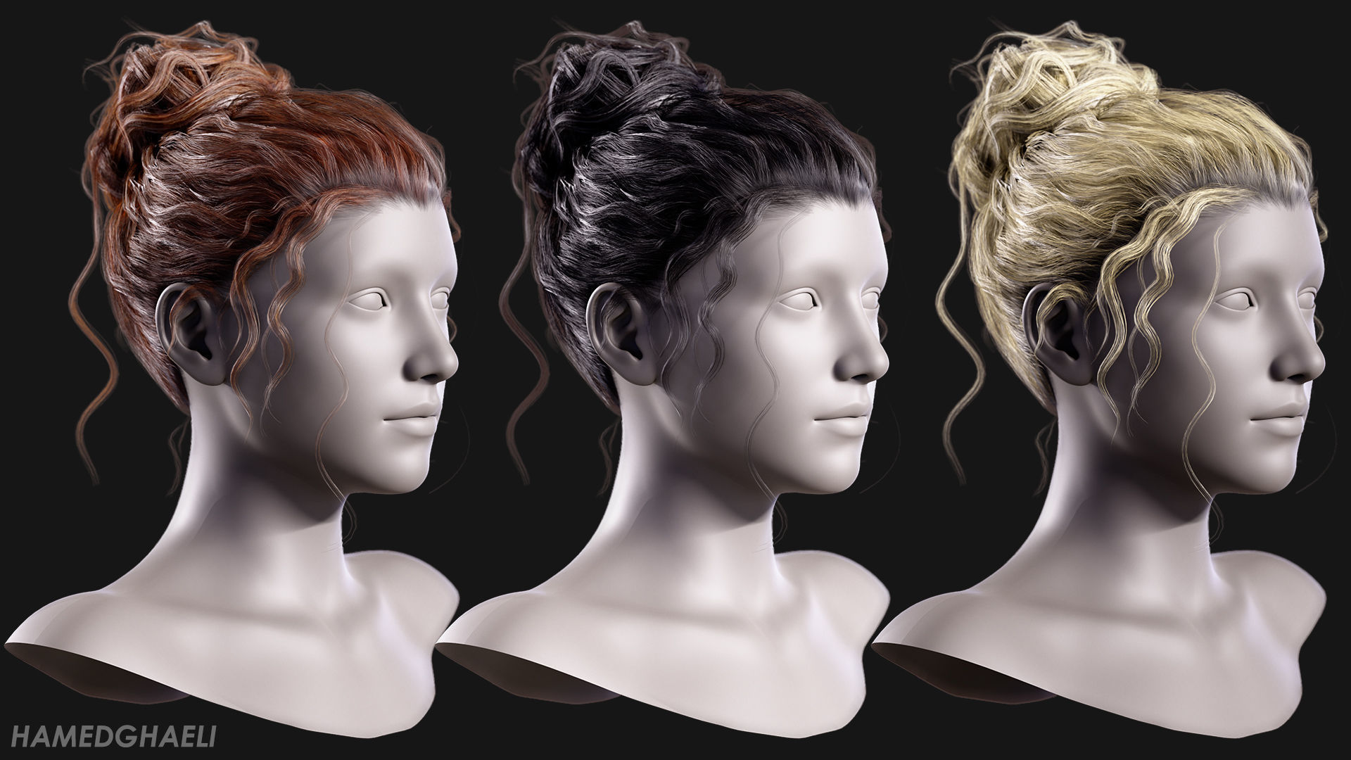 Real Time Hair Card Female Hairstyle part 09 Low-poly 3D model_2