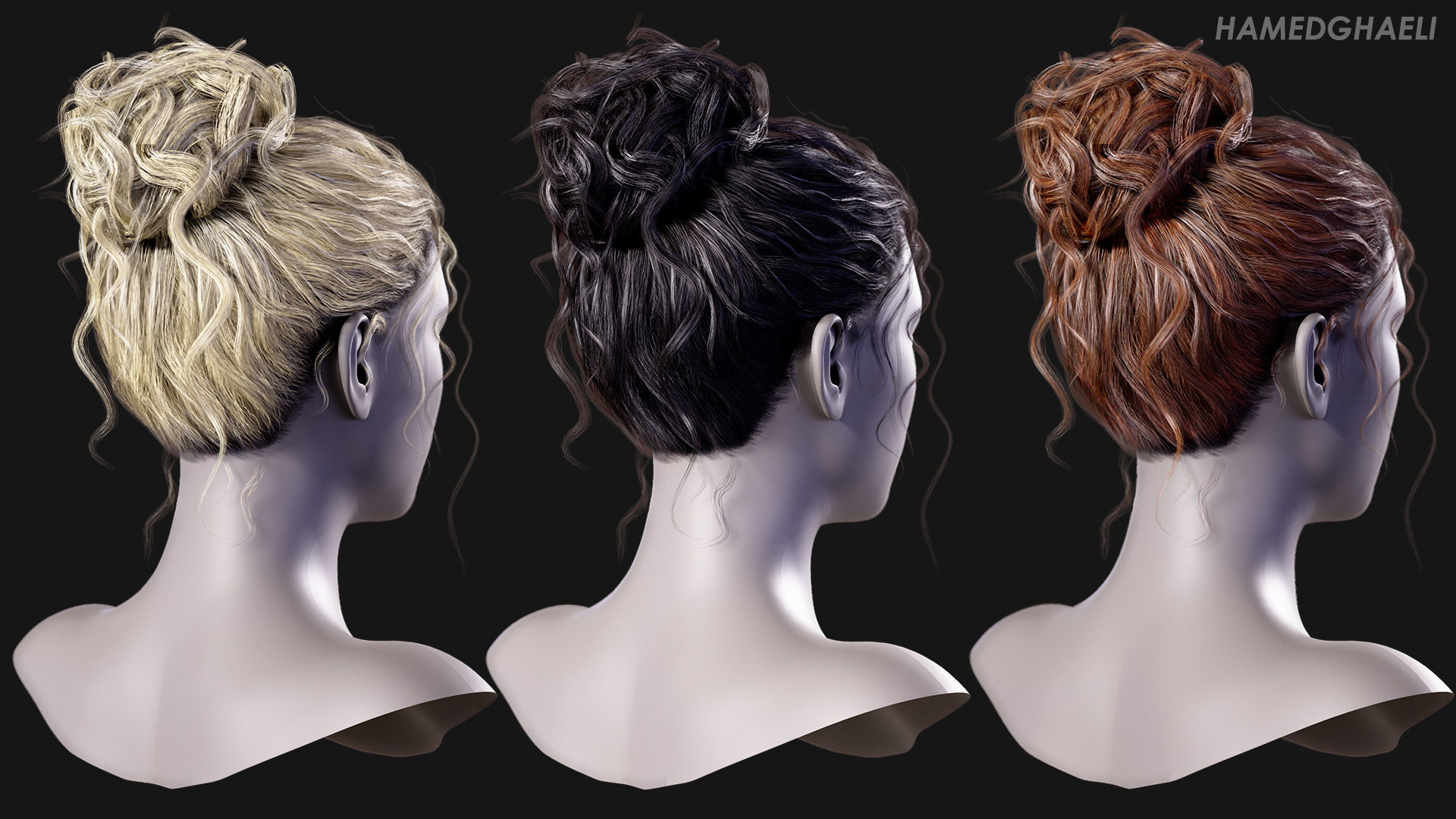 Real Time Hair Card Female Hairstyle part 09 Low-poly 3D model_4
