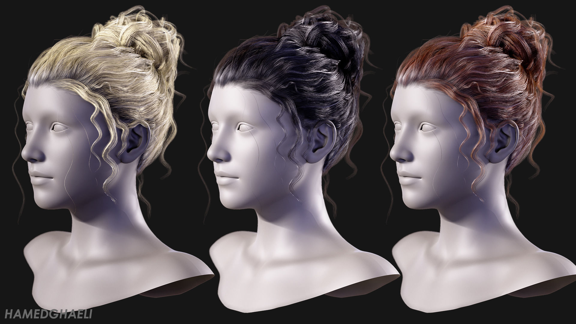 Real Time Hair Card Female Hairstyle part 09 Low-poly 3D model_6