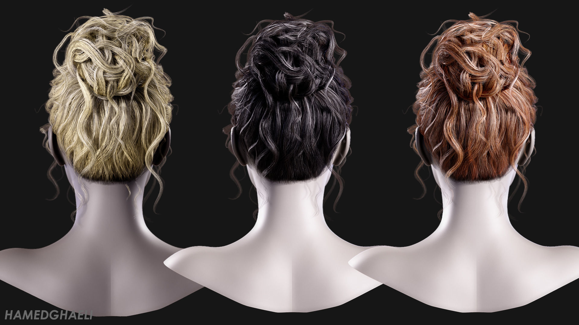 Real Time Hair Card Female Hairstyle part 09 Low-poly 3D model_3