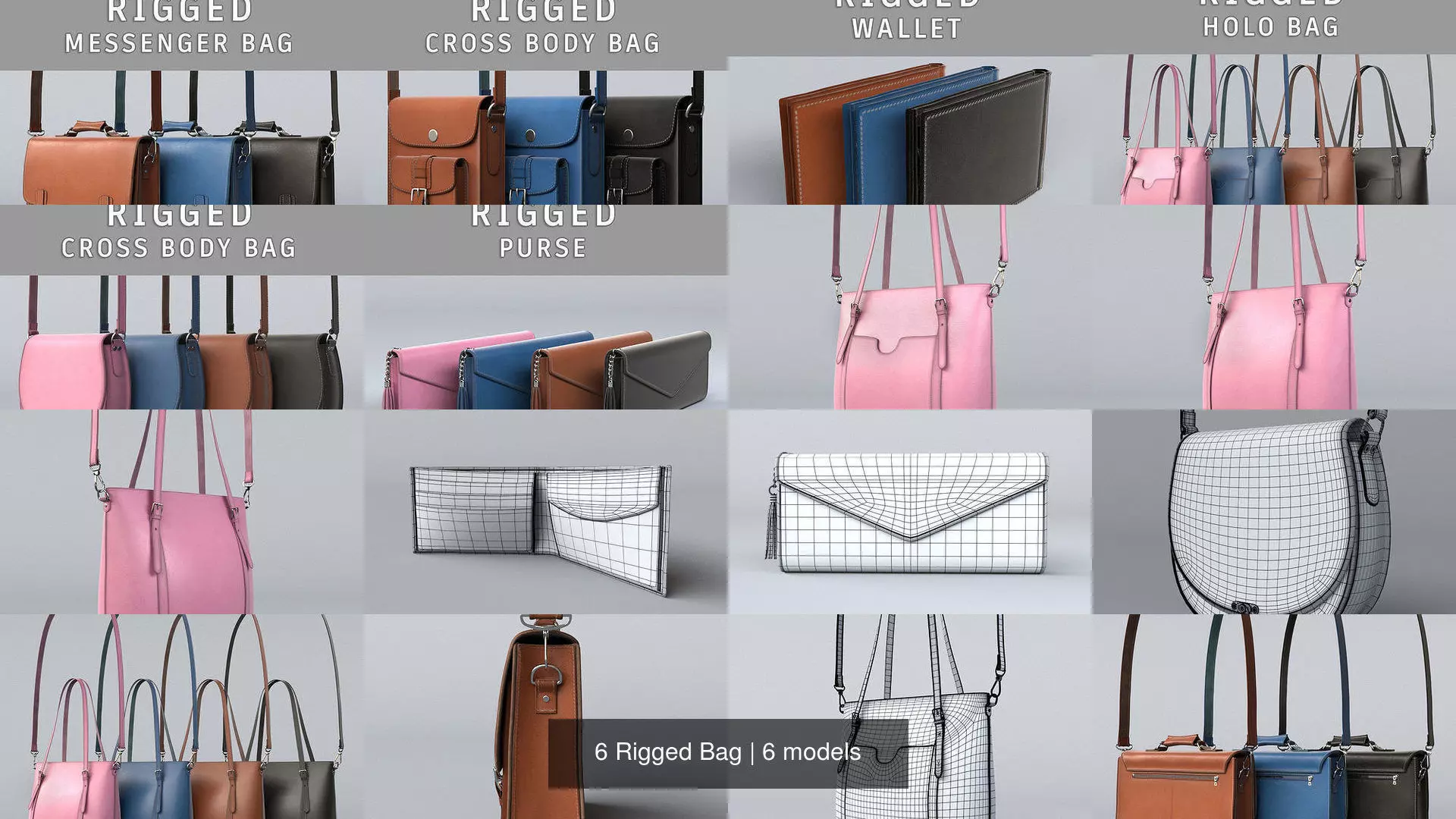 6 Rigged Bag 3D Model Collection_8