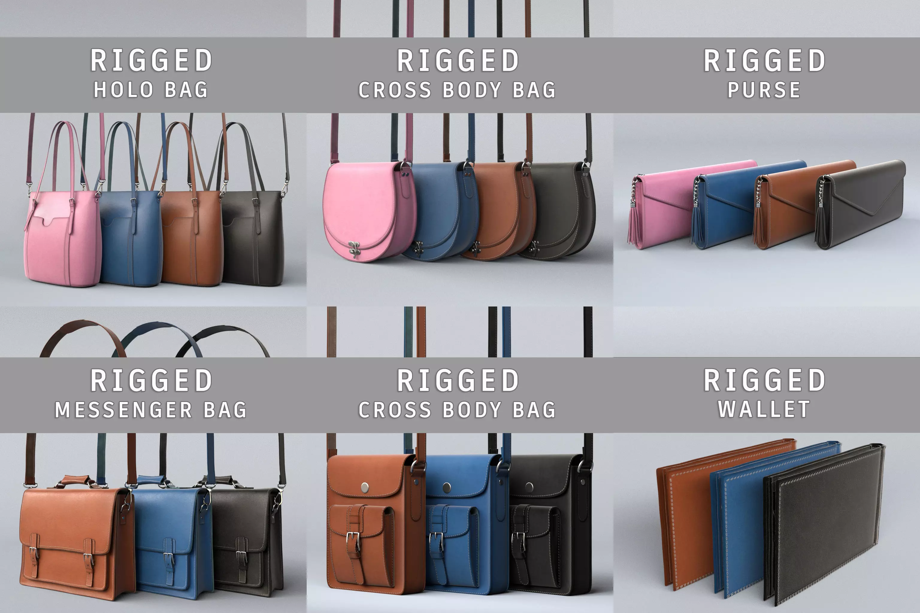 6 Rigged Bag 3D Model Collection_0