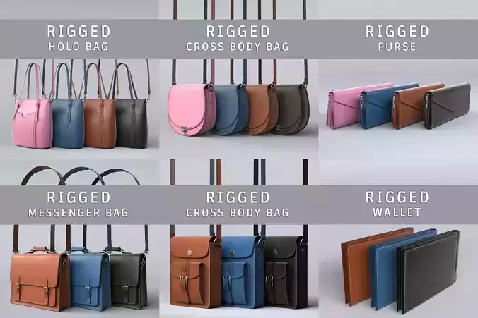 6 Rigged Bag 3D Model Collection