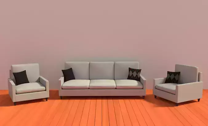 3d sofa and armchair and pillows