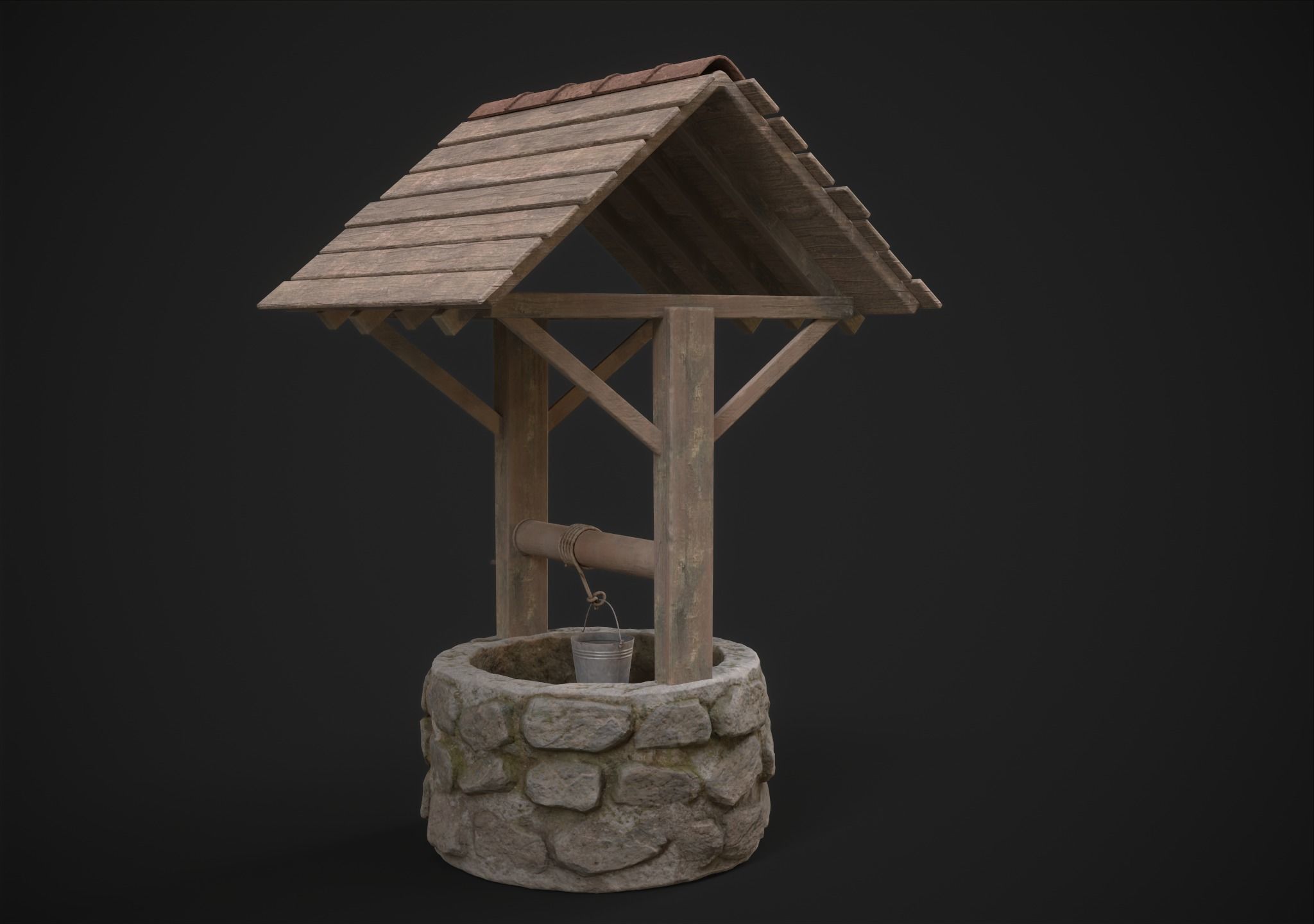 Water Well Low-poly 3D model_5