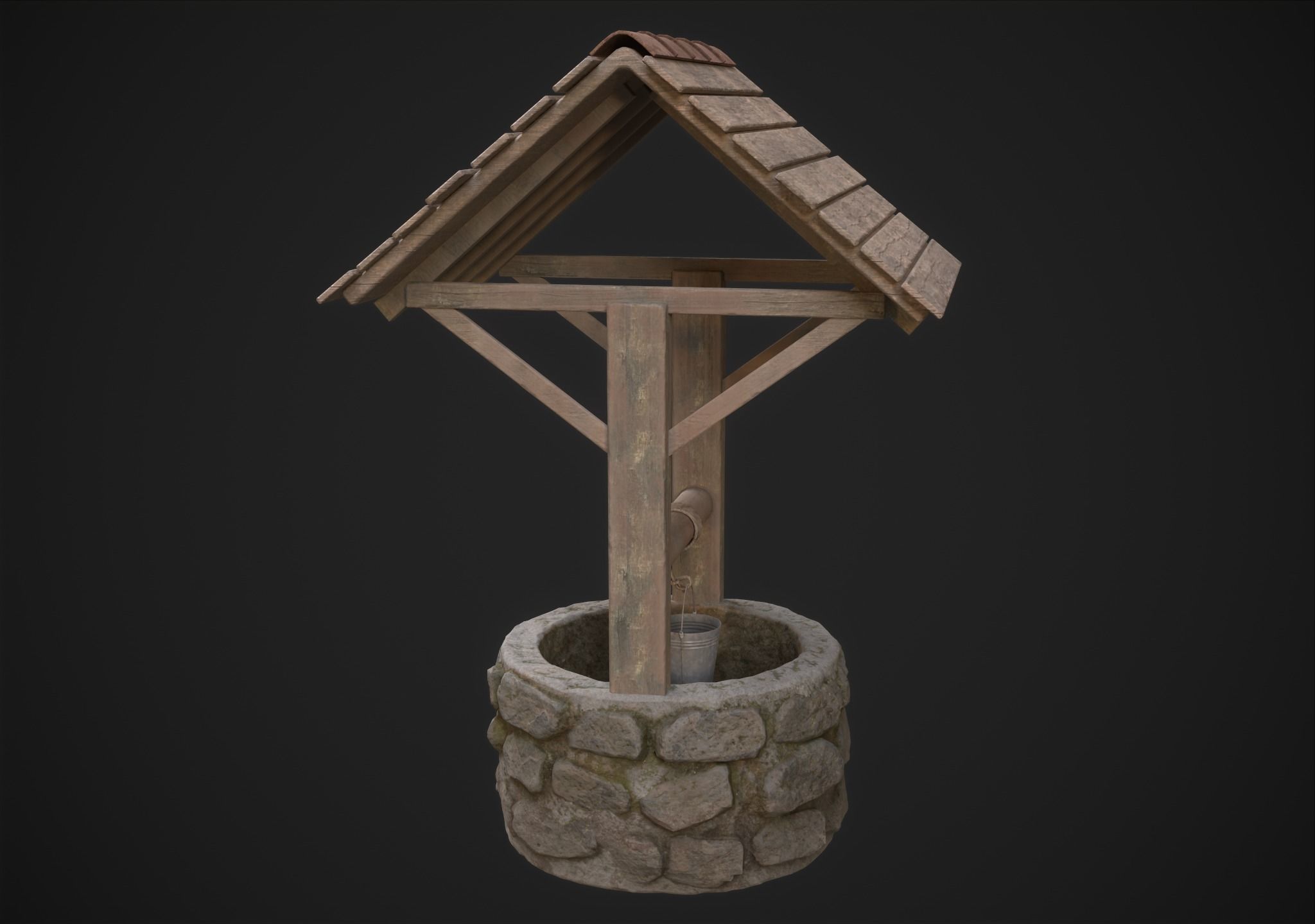 Water Well Low-poly 3D model_4