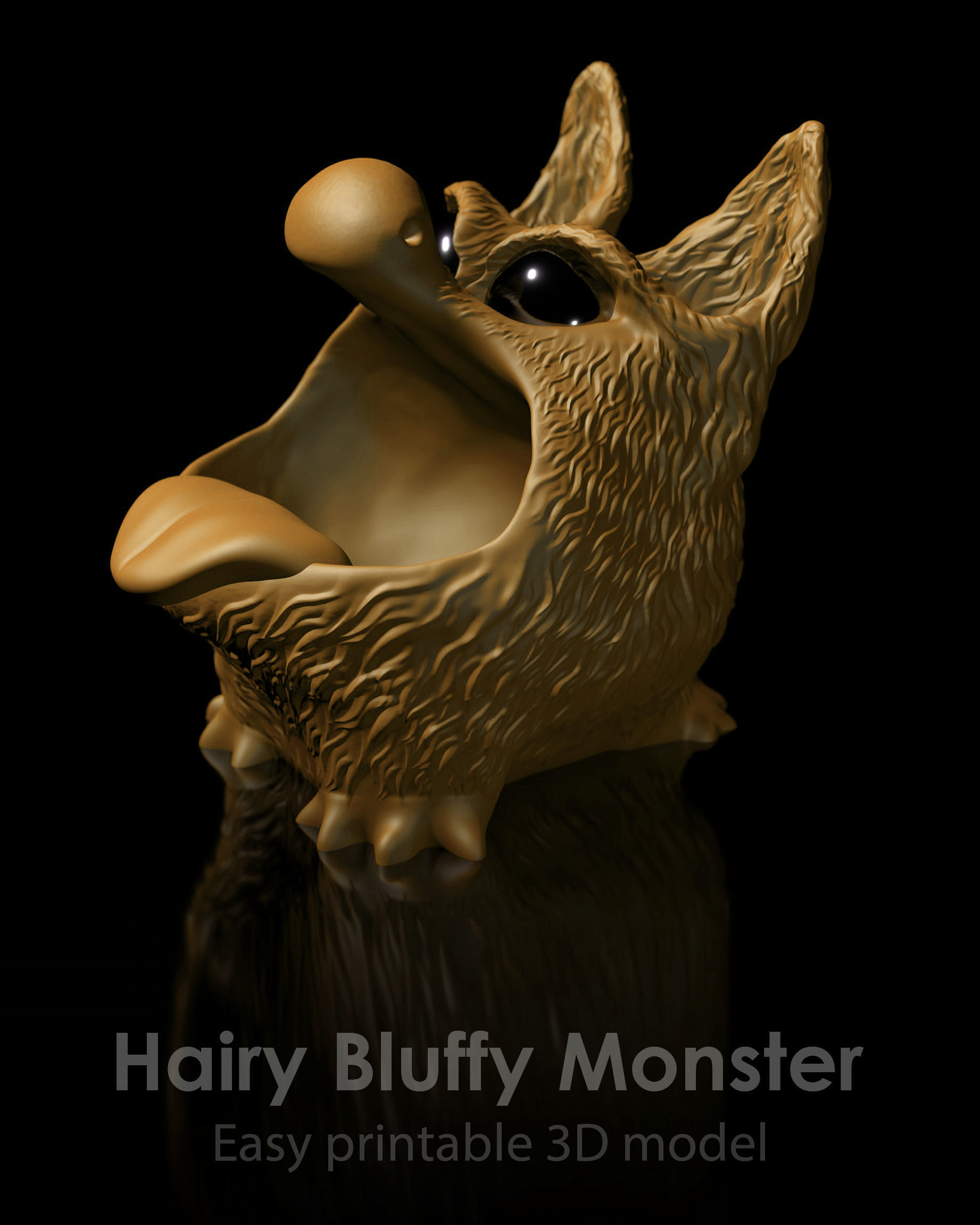 Bluffy with Tongue  Fur  as STL 3D Printing Model 3D print model_16