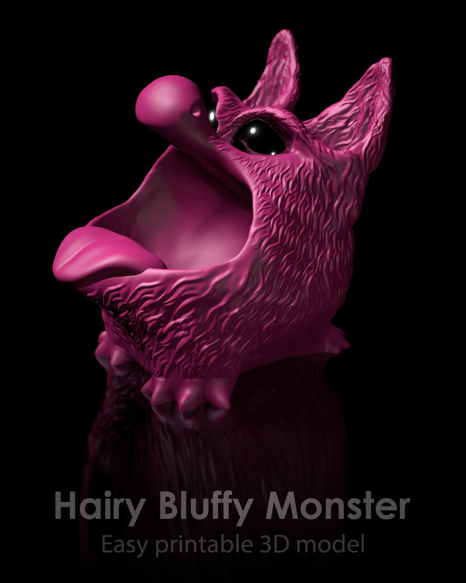 Bluffy with Tongue  Fur  as STL 3D Printing Model 3D print model_12