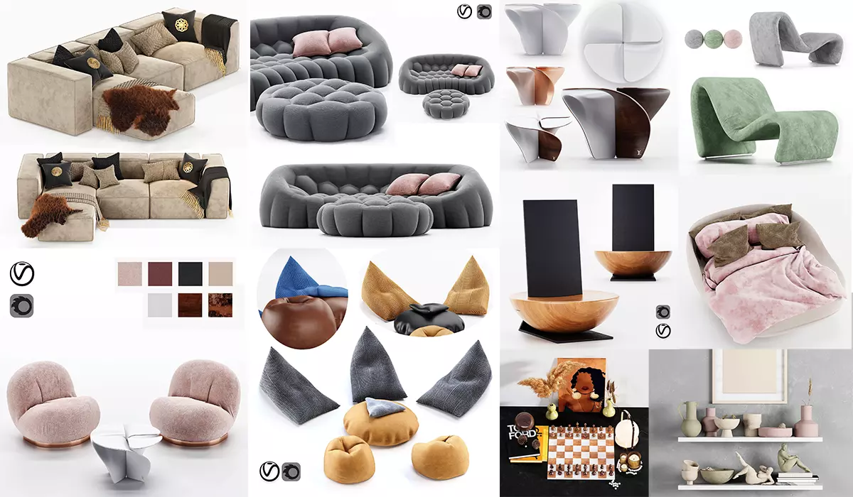 10 Different SETS of Furniture SET VOL03 3D Model Collection_0