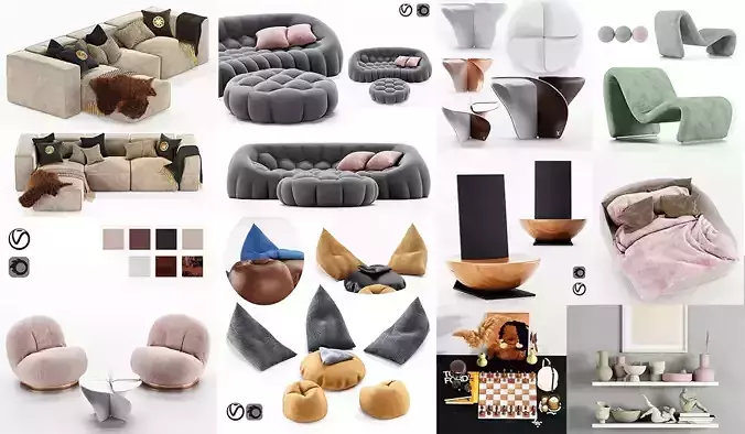 10 Different SETS of Furniture SET VOL03 3D Model Collection