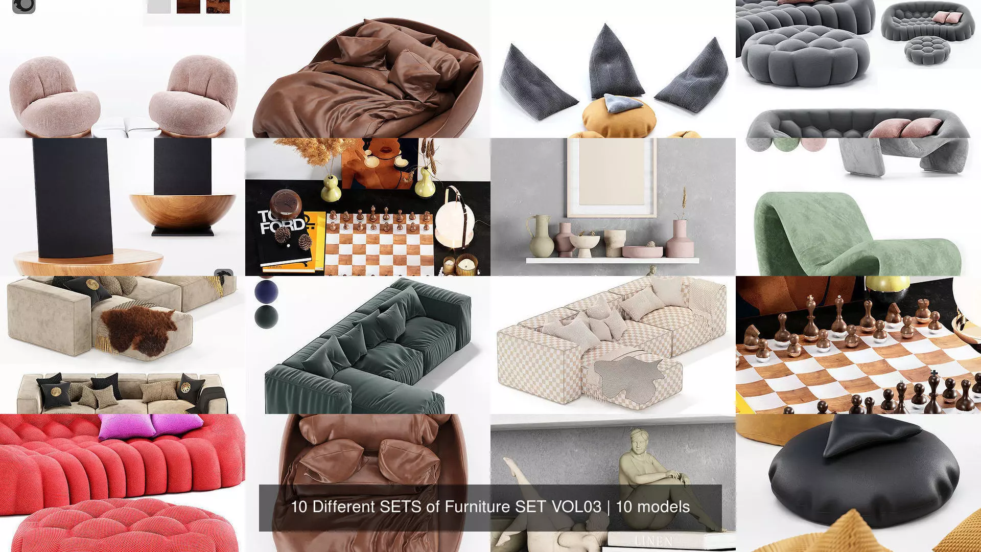 10 Different SETS of Furniture SET VOL03 3D Model Collection_1
