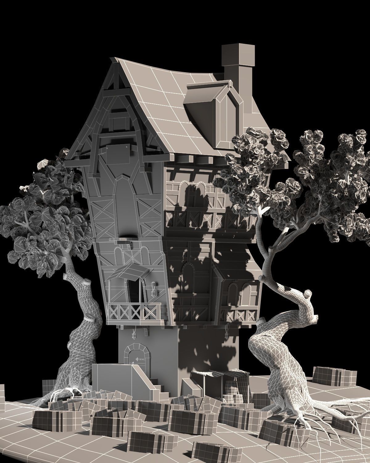 Stylized Forest Cottage Low-poly 3D model_5