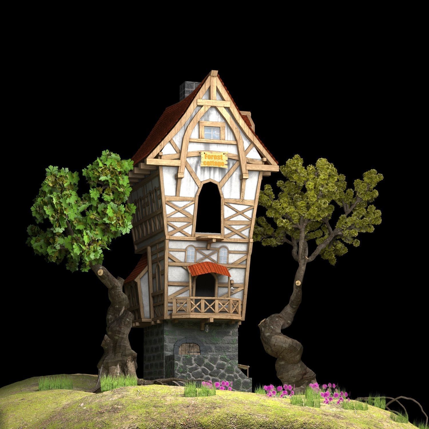 Stylized Forest Cottage Low-poly 3D model_4