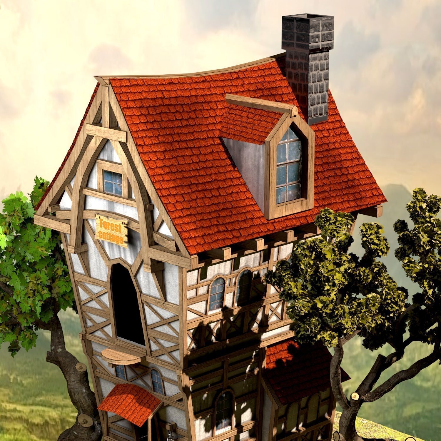 Stylized Forest Cottage Low-poly 3D model_2