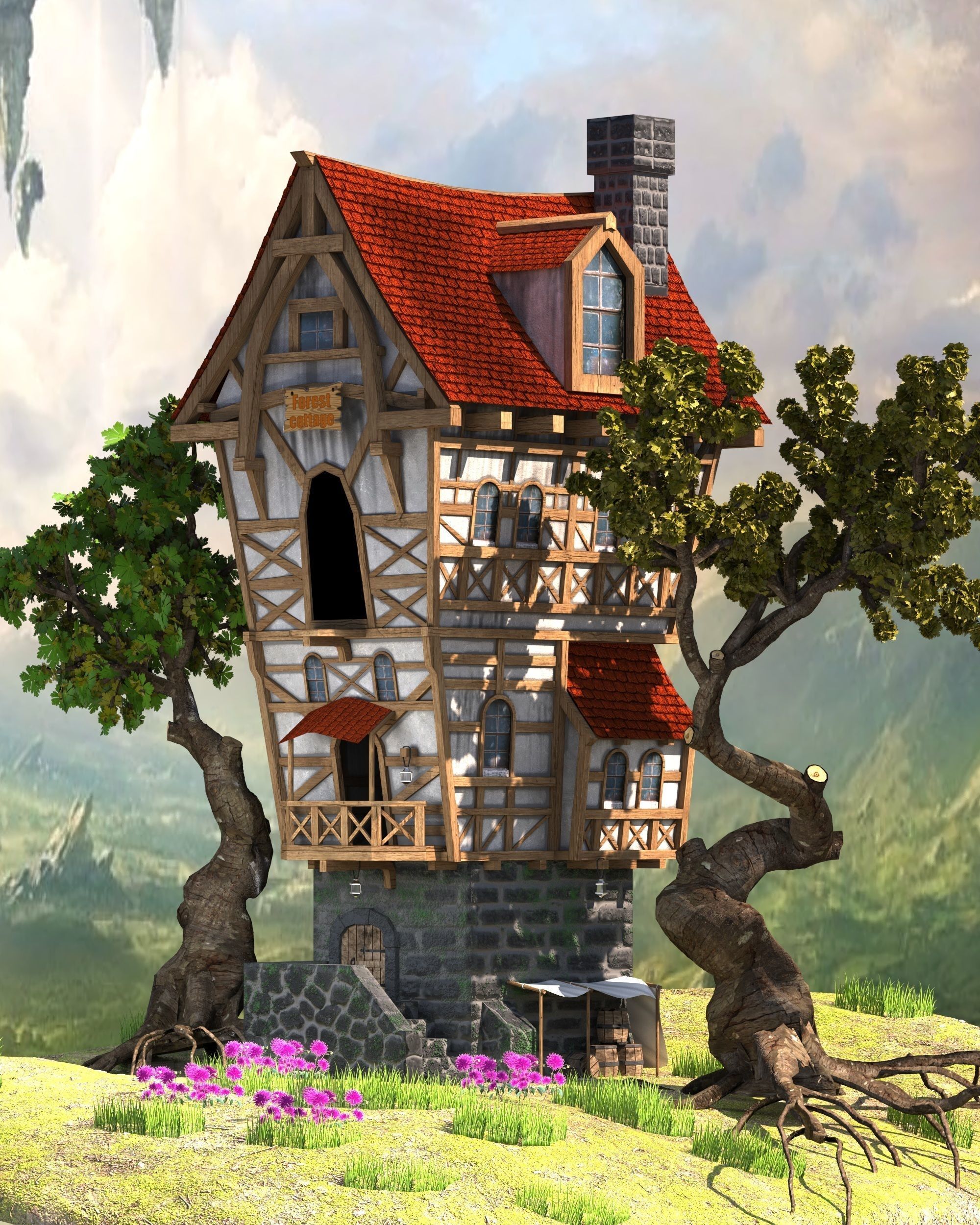 Stylized Forest Cottage Low-poly 3D model_1