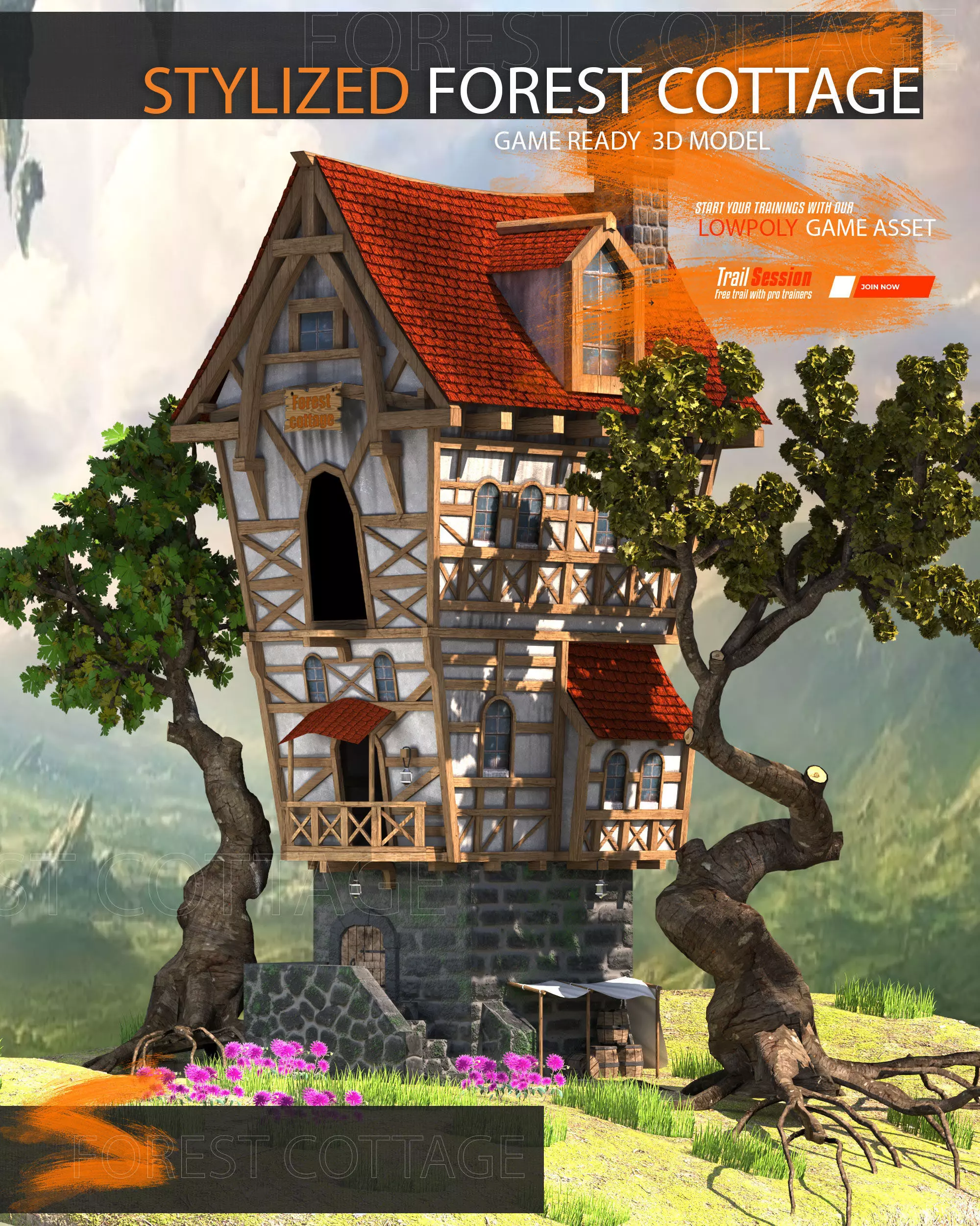 Stylized Forest Cottage Low-poly 3D model_0