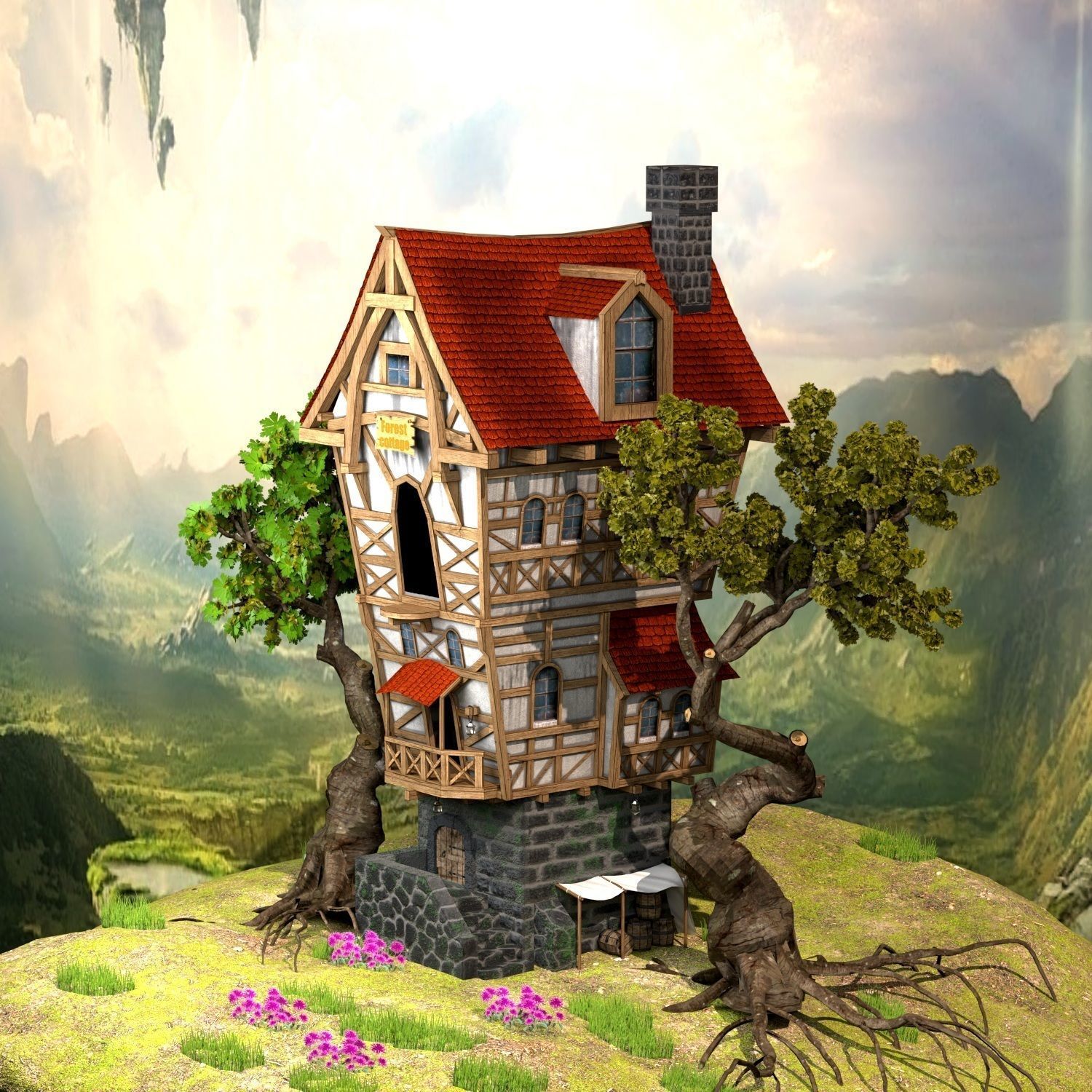 Stylized Forest Cottage Low-poly 3D model_3