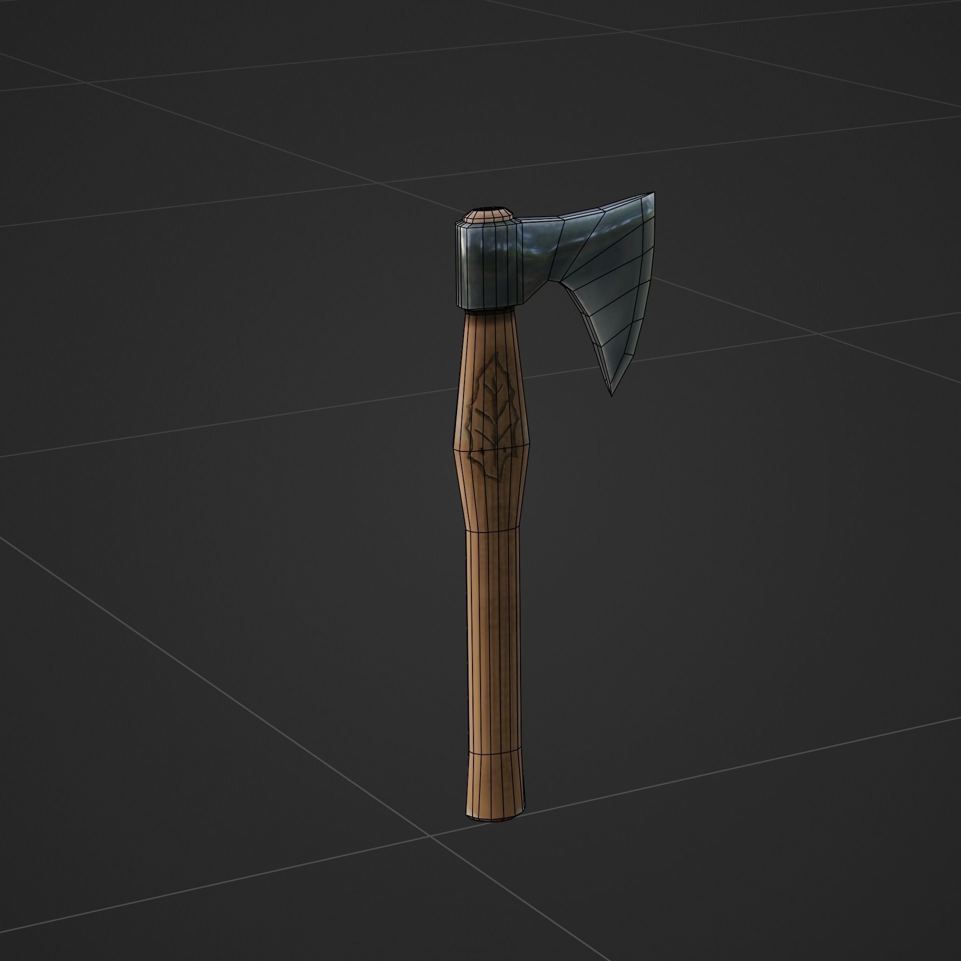 Viking Battle Axe with print on handle Free low-poly 3D model_2