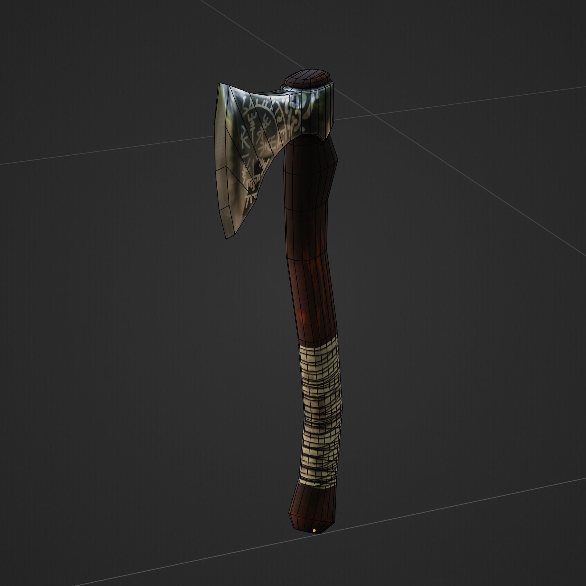 Viking Battle Axe with print on blade Free low-poly 3D model_3