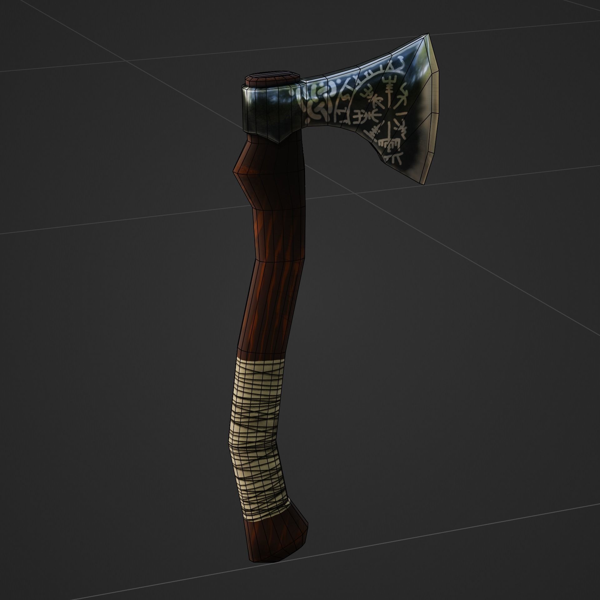 Viking Battle Axe with print on blade Free low-poly 3D model_2