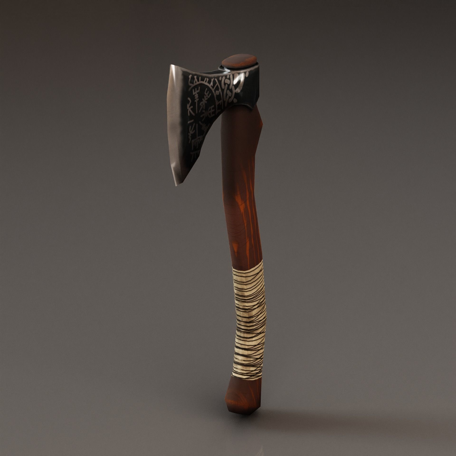 Viking Battle Axe with print on blade Free low-poly 3D model_4