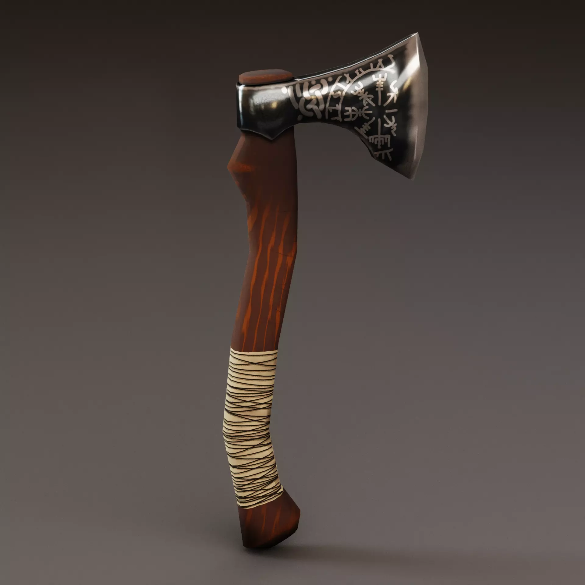 Viking Battle Axe with print on blade Free low-poly 3D model_0
