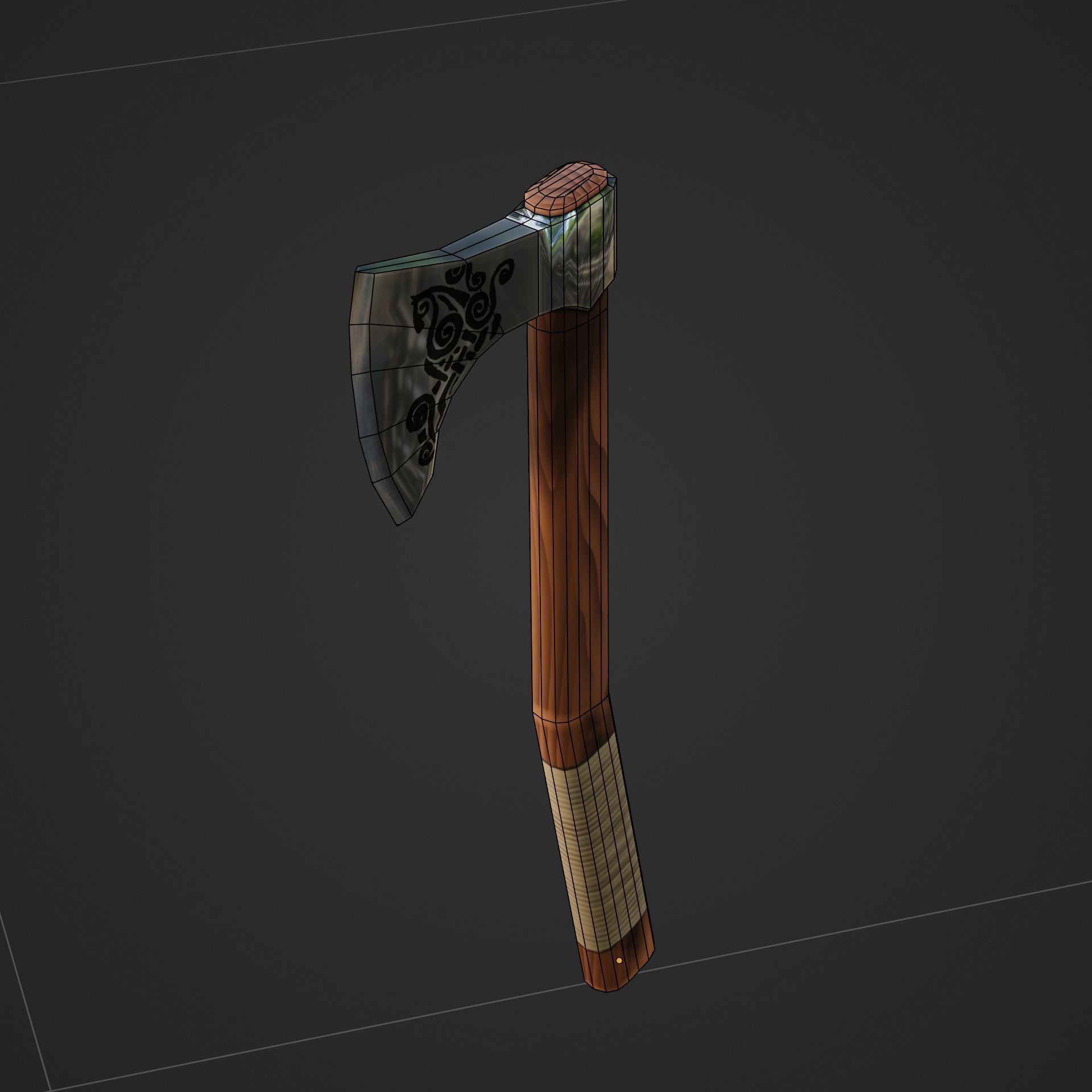 Viking Battle Axe with curved handle Free low-poly 3D model_3