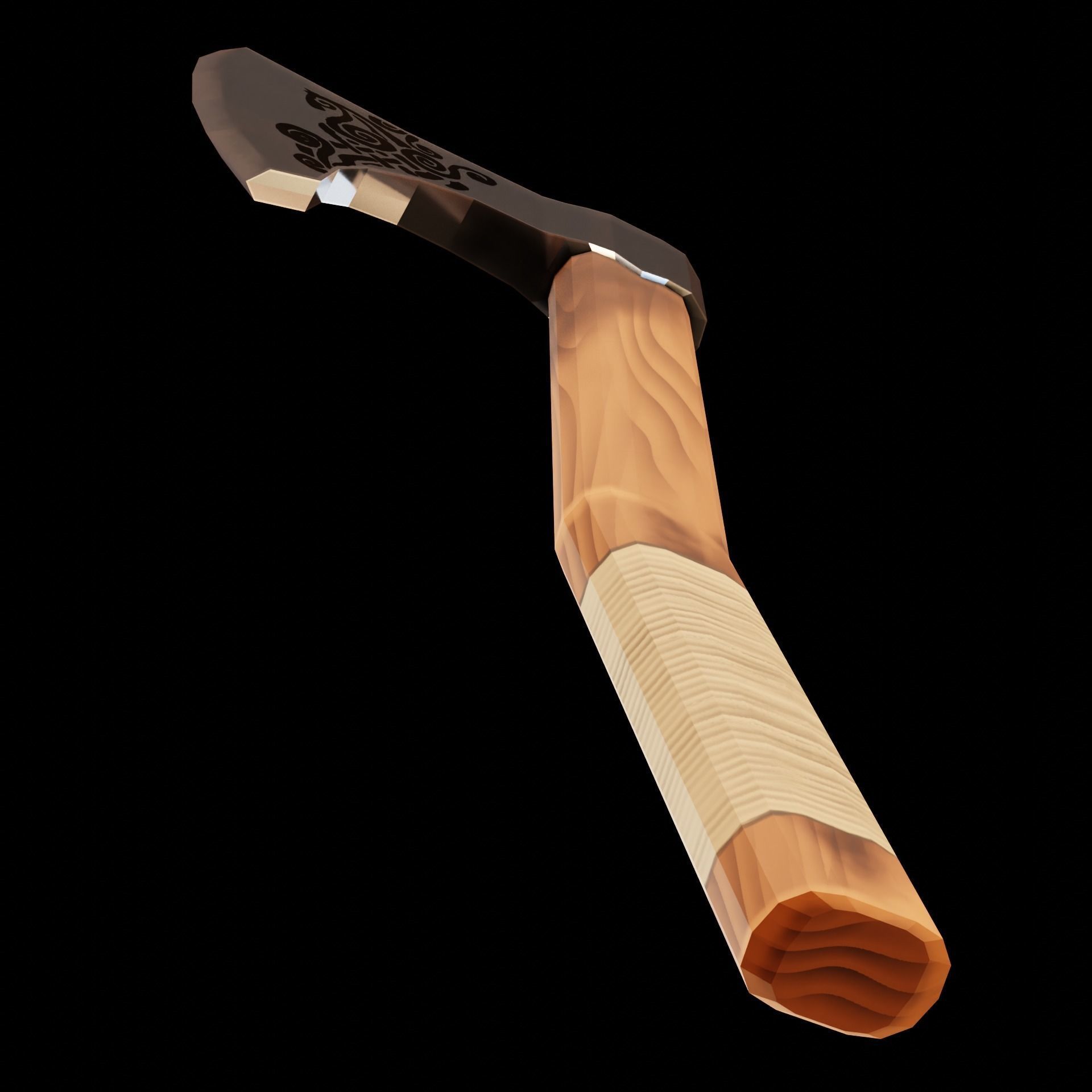 Viking Battle Axe with curved handle Free low-poly 3D model_8