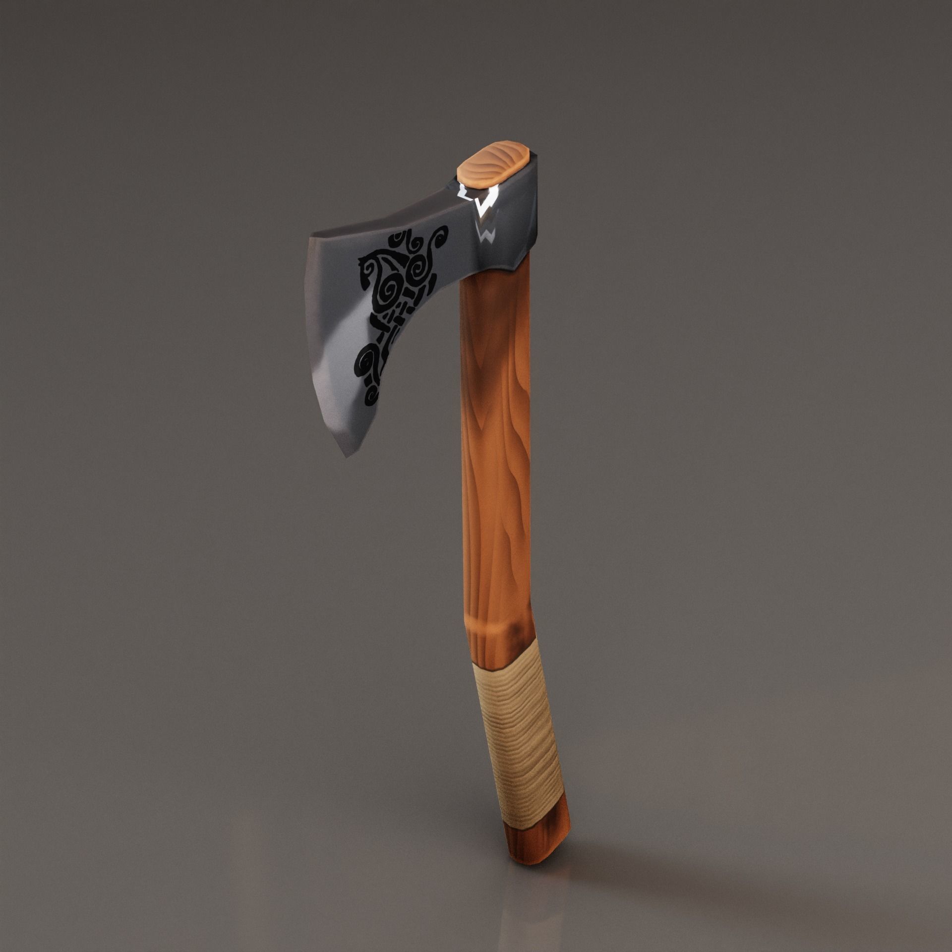 Viking Battle Axe with curved handle Free low-poly 3D model_4