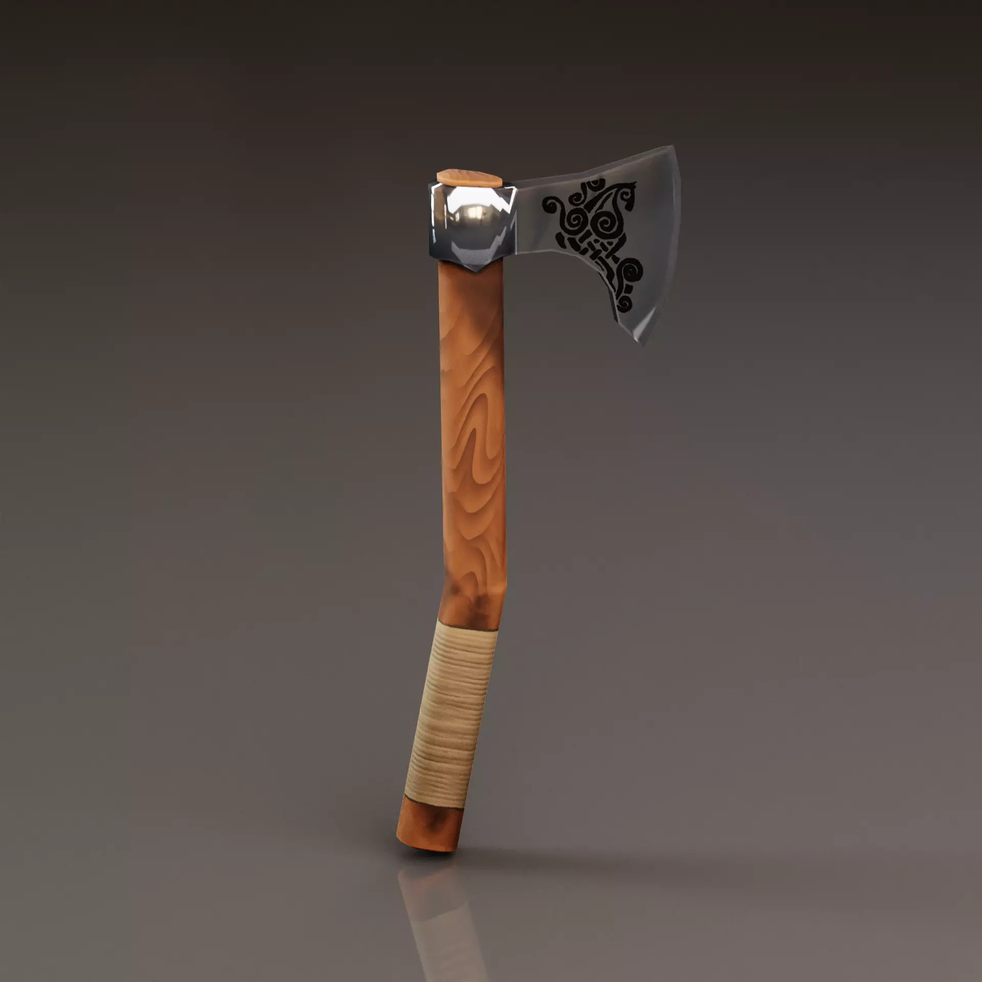Viking Battle Axe with curved handle Free low-poly 3D model_0