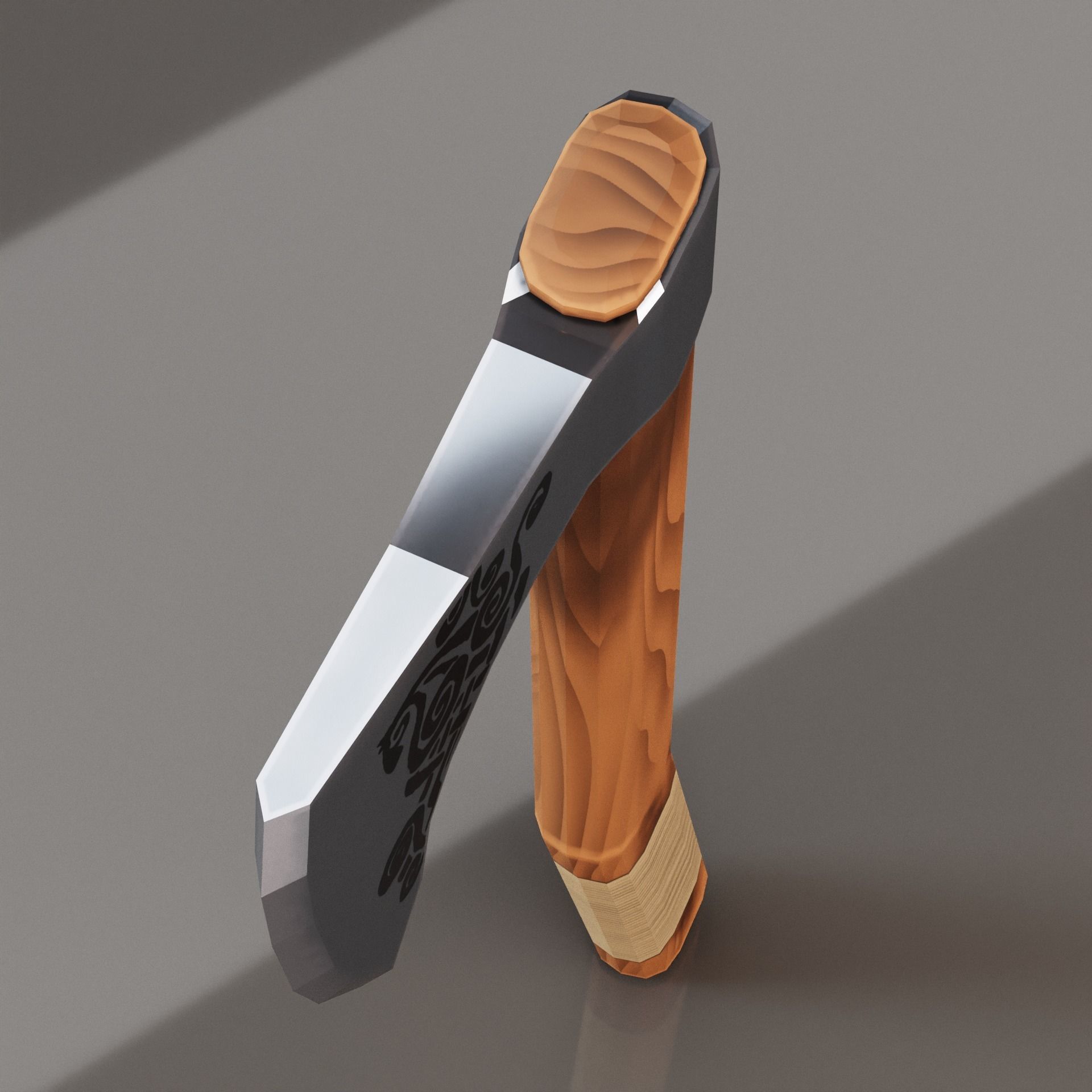 Viking Battle Axe with curved handle Free low-poly 3D model_6