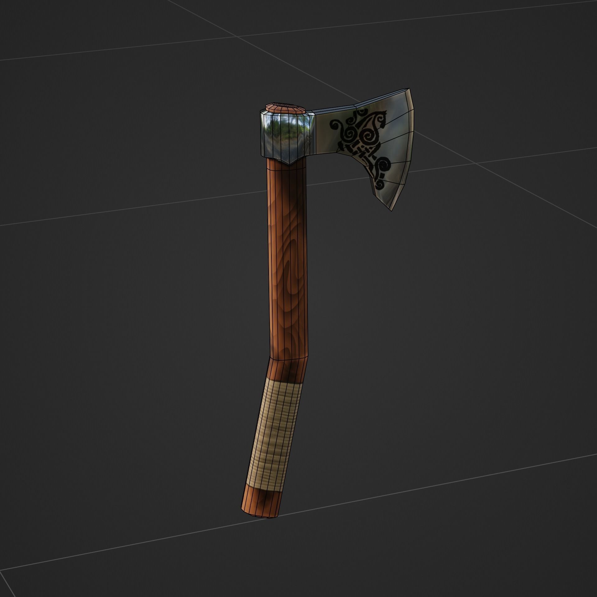 Viking Battle Axe with curved handle Free low-poly 3D model_2
