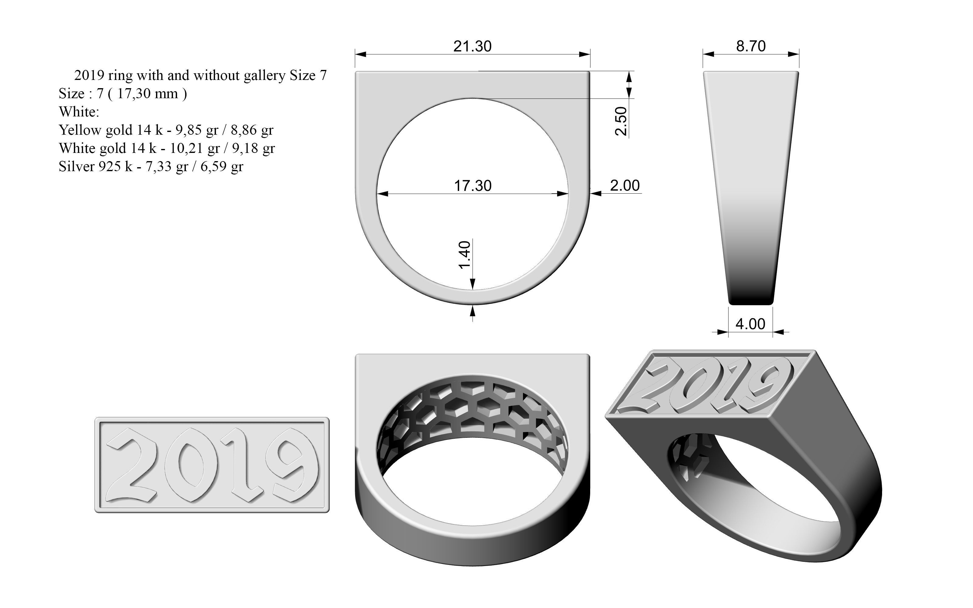 1980 - 2019 Ring Set with and without gallery Size 5 - 9 US 3D Model Collection_4