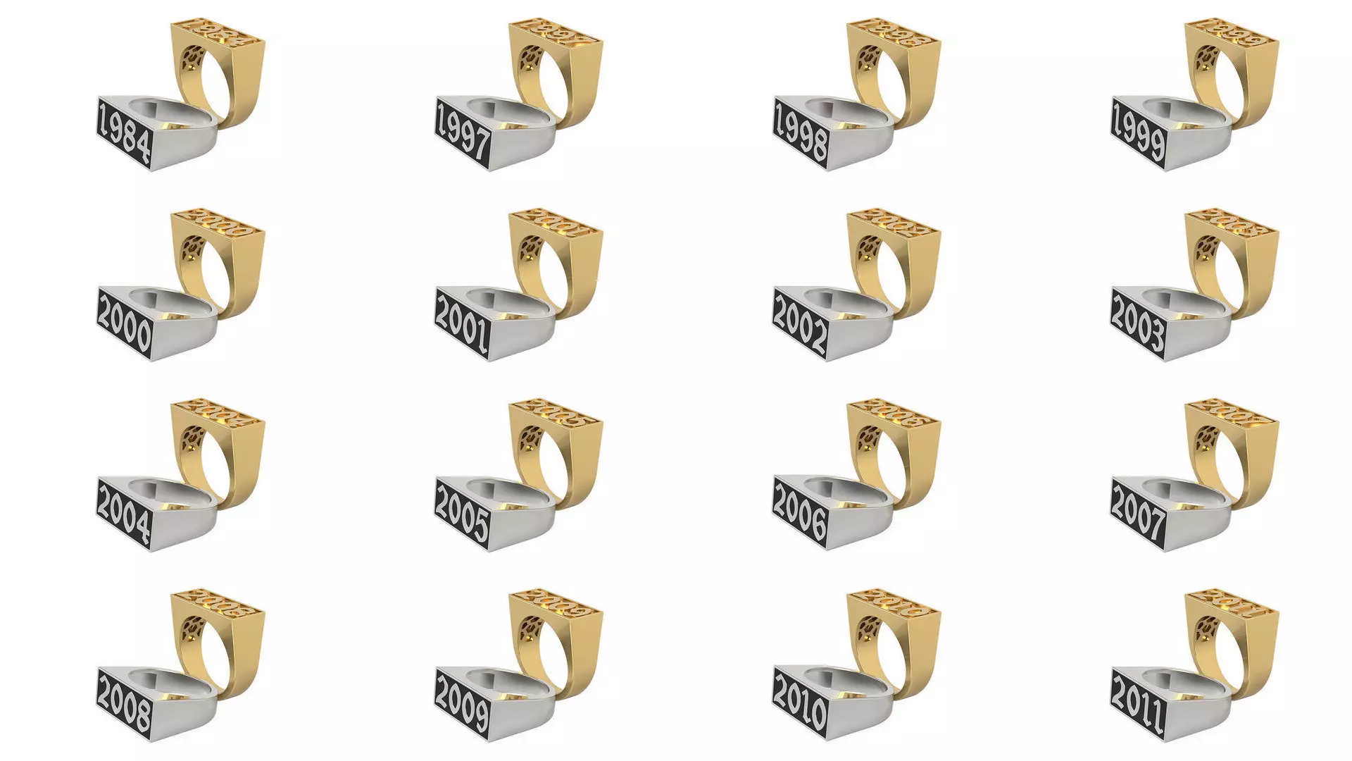 1980 - 2019 Ring Set with and without gallery Size 5 - 9 US 3D Model Collection_0